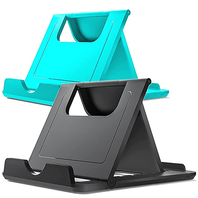 Sounce Indoor Entertainment & Watching a Movie with This Cool Big Square Mobile Foldable Stand Holder (Pack of 2) (Black - Cyan)