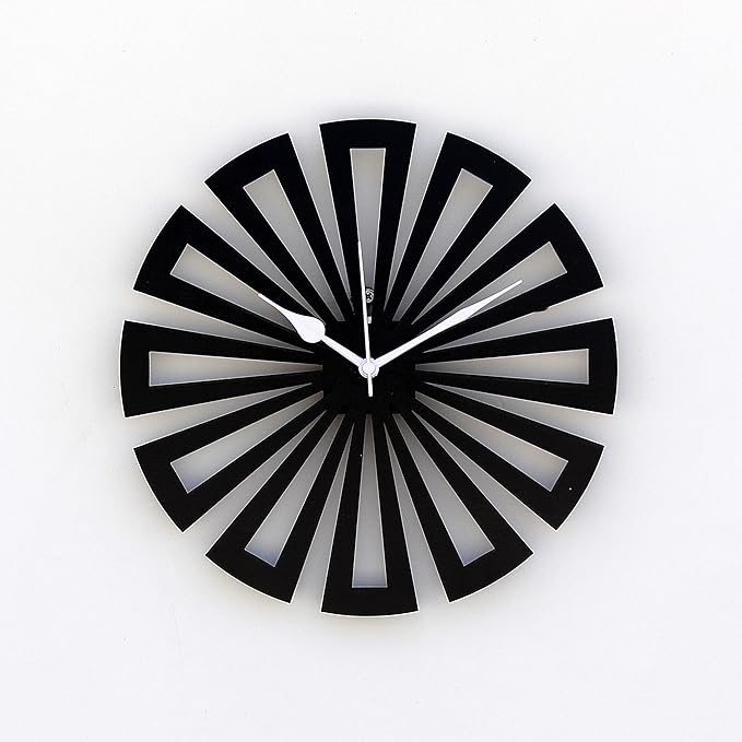 Craftter MDF Wooden Wall Clock for Home Small Size Round Latest Stylish Clock | Modern Decorative Watch for Office Living Room (12 inch_Black)