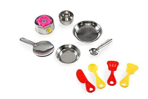 Storio Welcome Kitchen Set - 10 Pieces Cute Mini Toy Kitchen Stainless Steel Utensils Non Toxic Indian Kitchen Set for Girls Age 3 Years Plus no Sharp Edges