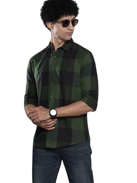 The Indian Garage Co Men's Cotton Regular Fit Checkered Full Sleeves Cutaway Collar Casual Shirt