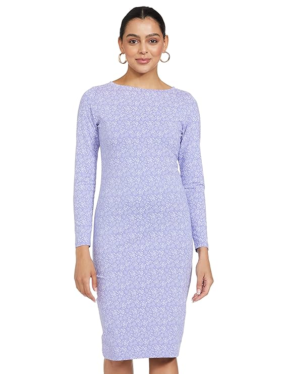 Amazon Brand - Symbol Women's Blend Cotton Stretch Bodycon One Piece Midi Length Dress