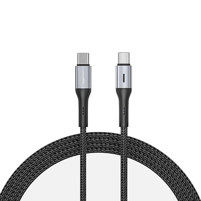 amazon basics Type C to Type C Braided 60W Fast Charging Data Cable (Black/Blackish Green - 1.2 Meter)