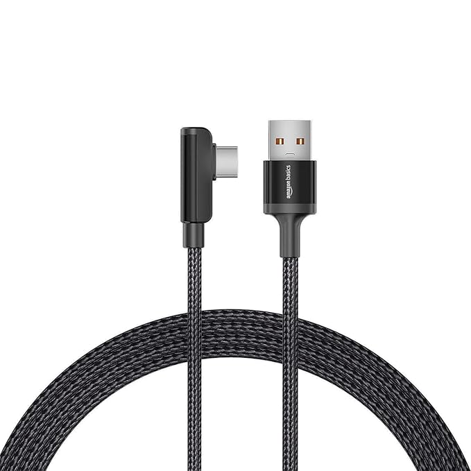 amazon basics 3A Charging L Shaped Braided Usb A To Usb Type C Data Cable For Smartphone (Black/White -1.2 Meter), Black