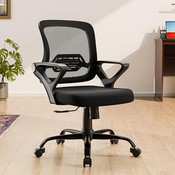 Green Soul Pebble Office Chair, Mid Back Mesh Ergonomic Home Office Desk Chair with Comfortable & Spacious Seat, Tilt Lock Mechanism & Heavy Duty Metal Base (Black)