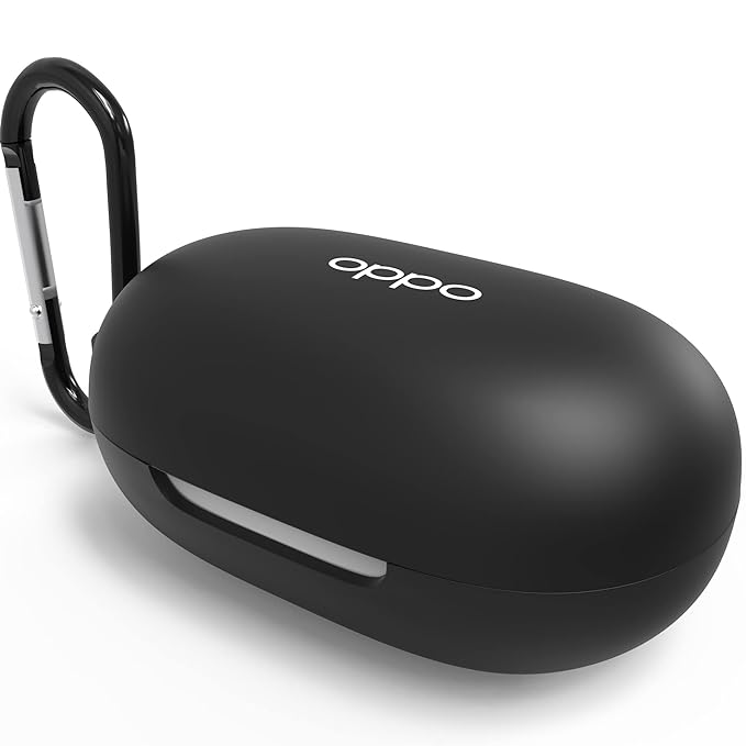 Sounce Anti Fall Dust Protection Case Cover for Oppo Enco Buds Headphones Case Silicone Headset case with Keychain (Case Cover only) (Black)