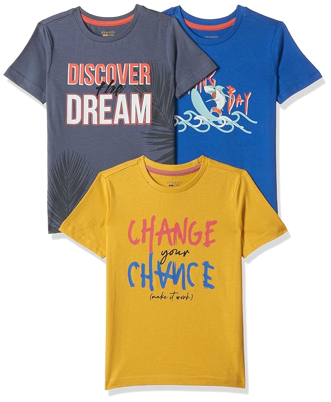 Amazon Brand - Symbol Boys Boys 100% Cotton Printed Half Sleeves T-Shirt | Age 2-7 Years (Pack of 2 and 3)