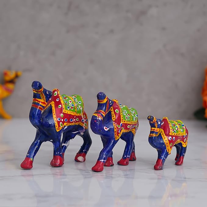 eCraftIndia Set of 3 Designer Camel Showpiece Animal Figurines- Multicolor