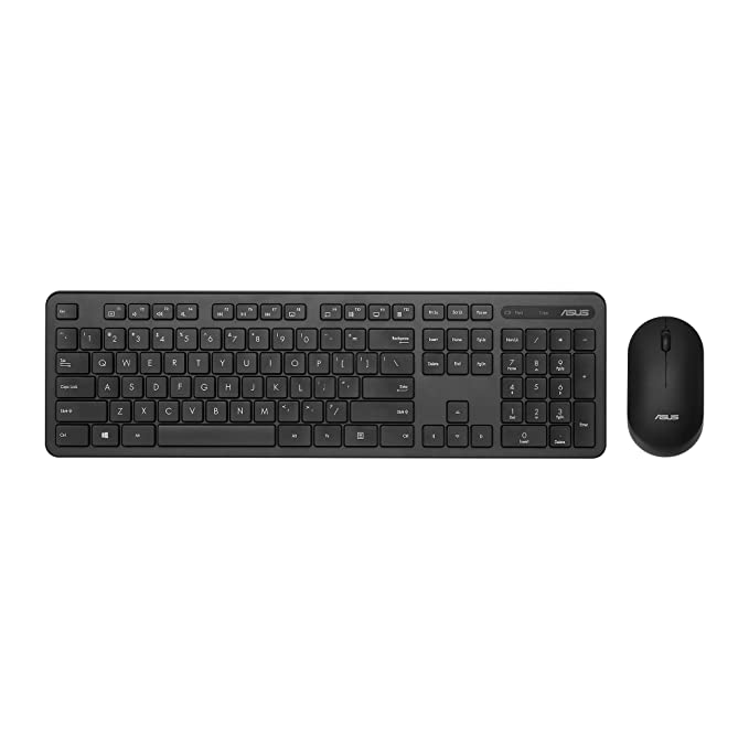 ASUS Wireless Keyboard and Silent Optical Mouse Set CW100, Superior Performance, Long-Lasting Battery, 2.4 GHz Nano-transceiver, Up to 1600dpi, Low-Noise & Lightweight Design (Black)