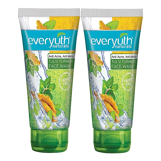 Everyuth Naturals Anti Acne,Anti Marks Tulsi Turmeric Face Wash|Gentle Exfoliation & Blemish Control|Paraben free|For Oily,Dry,Normal,Combination & Sensitive Skin|100% Soap Free - 150 g (Pack of 2)