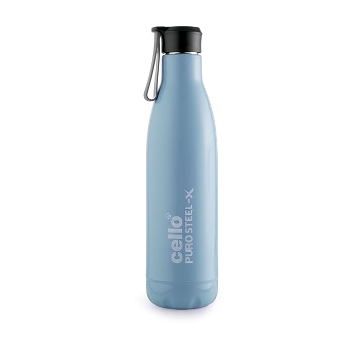 Cello Puro Steel-X Neo 900 Inner Steel Insulated Water Bottle 720ml, Blue | ISI Certified | PU Insulated | BPA Free, Leakproof | Insulated Cold Water Bottle for Office, School, Cycling, Gym & Travel