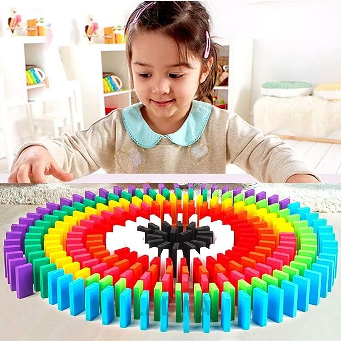 Toy Imagine" 120 pcs Colorful Wooden Domino Block Set Toy for Kids Educational Dominoes and Fun Learning Activity Game Play | Helps Skill Development and Color Recognition (12 Colors)