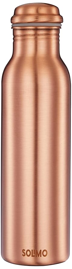 Amazon Brand - Solimo Copper Water Bottle | 100% Pure Copper Water Bottle I Leak Proof & Rust Proof I Copper Bottle for Home, School & Office | Matte Finish | 950 ML (Pack of 1)