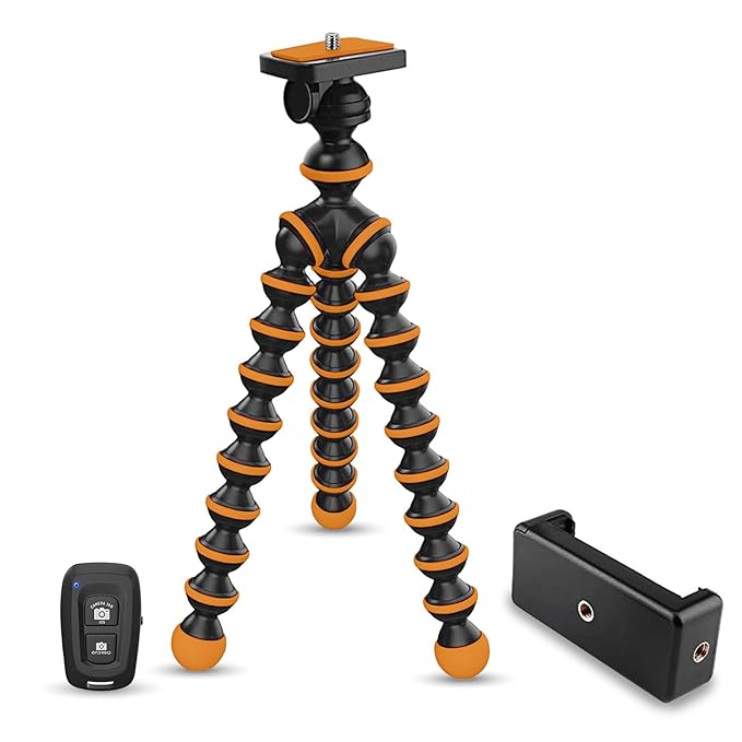 Amazon Basics Gorilla Tripod/Mini 33 cm (13 Inch) Tripod for Mobile Phone with Phone Mount & Remote, Flexible Gorilla Stand for DSLR & Action Cameras
