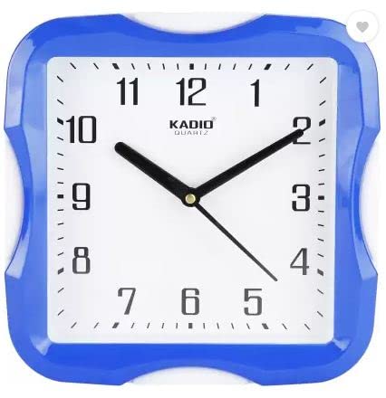 Kadio Analog 20 cm X 20 cm Wall Clock (Blue, with Glass, Standard)