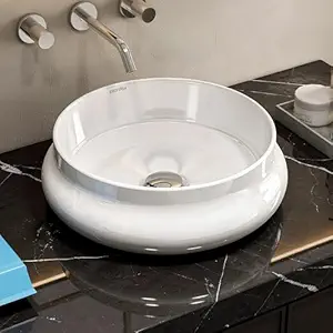 Plantex Ceramic Basin/Countertop Vessel Sink/Tabletop Wash Basin/Washbasin for Bathroom with 10 Years Glaze Warranty by Plantex (White Glossy - 16 x 16 x 5.5 Inch)