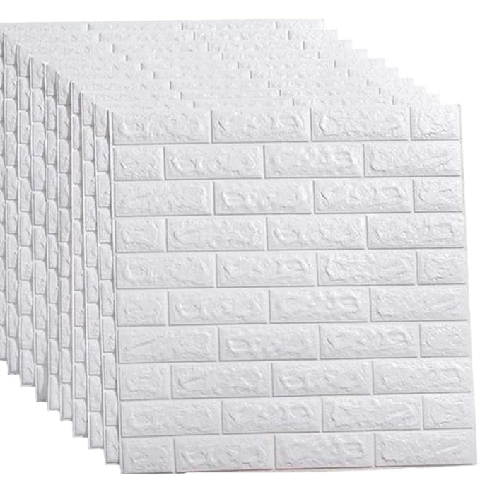 [Apply Coupon] - 3D Brick Wallpaper for Walls Living Room Bedroom Hall Office Hotel Cafe/PE Foam Wall Stickers/DIY Decorative White Wall Paper (Pack of 1)(70CM X 77CM) (White)
