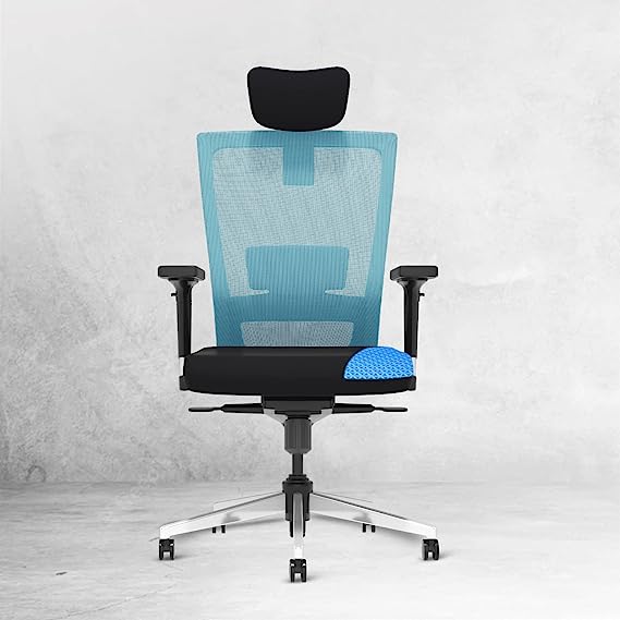 The Sleep Company SmartGRID Stylux Ergo High-Back Home & Office Chair | Patented SmartGRID Technology | SpinePro Adjustable Cushioned Ergonomic Lumbar Support for Desk Chair | Enduring Design | Blue