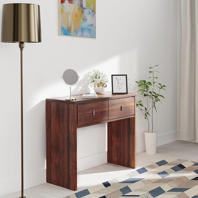 Amazon Brand - Solimo Krestel Engineered Wood Desk | Console Table | Dressing Table (2 Drawers with Knob Handle, Columbia Finish)