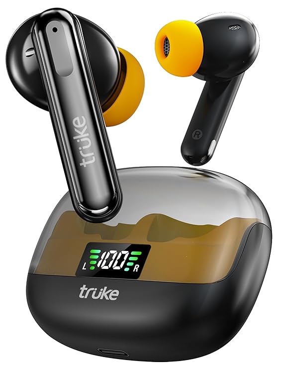 truke Newly Launched Buds Vibe True Wireless in Ear Earbuds with 35dB Real ANC + Quad Mic ENC, 13mm Big Speaker, 4 EQ Modes, 48H Playtime, Fast Charge, 40ms Low Latency, AAC Codec, BT5.3, IPX5(Yellow)