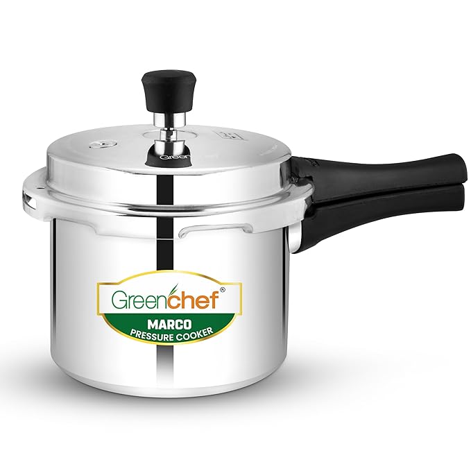 GREENCHEF Marco Aluminium Induction Base Pressure Cooker Outer Lid 3 Litres capacity, ISI Certified, Silver Colour