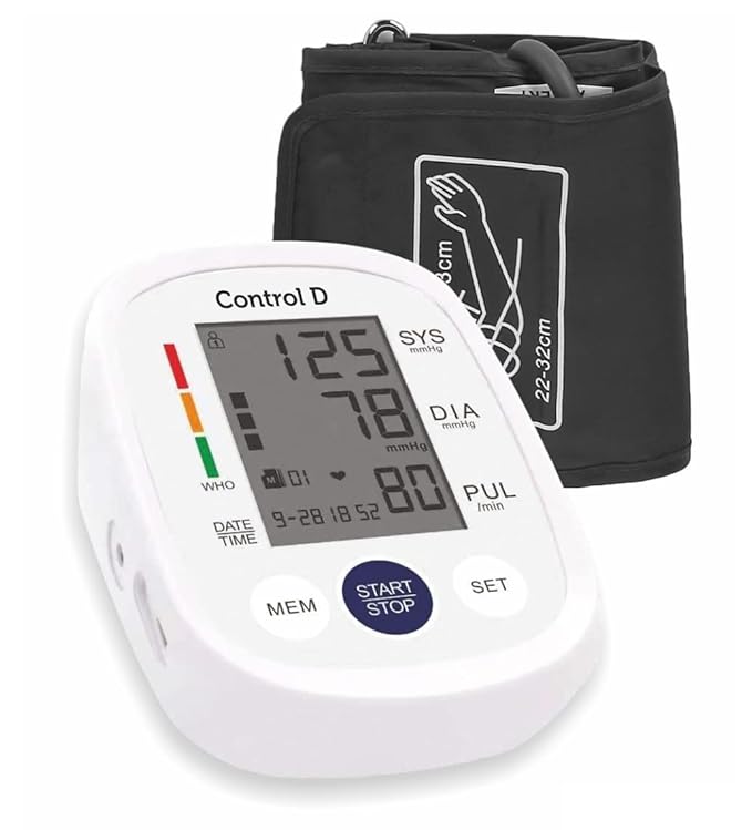 Control D Homely CPort BP Monitor Automatic Accurate Digital Blood Pressure Checking Machine Upper Arm Portable BP Machine (White, Silver)