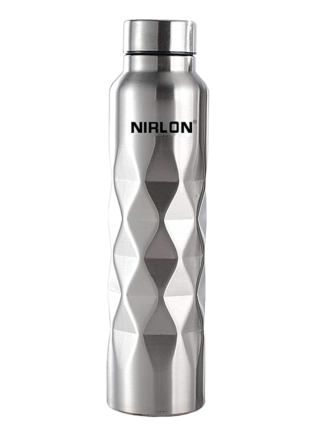 NIRLON Stainless Steel Single Wall Diamond Cut Water Bottle/Fridge Refrigerator Bottle/ 100% Leak Proof/Office Bottle/School Bottle, 1000 ML, Set of 1 (FB_Crystal Cool)
