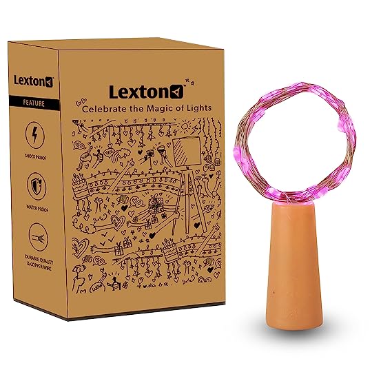 Lexton Cork Light | Bottle Light | Copper String Light | Cork String Light | for Valentine's Day, Room décor, Birthdays, Party,Diwali | Pack of 1, Pink