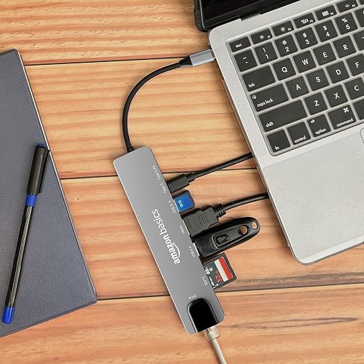 Amazon Basics USB Type-C Hub Dock, 8-in-1 HDCP Aluminium Adapter with 4K HDMI & Ethernet Port,100mbps, Power Delivery, TF/SD Card Reader, Mac & Windows USB-C & 3.0 Devices