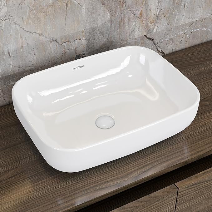 Plantex Platinum Ceramic Tabletop Rectangular Wash Basin/Washbasin for Bathroom/10 Years Glaze Warranty by Plantex/Small Wash Basin (White - 18 x 13 x 5 Inch)