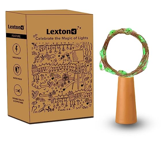 Lexton Cork Light | Bottle Light | Copper String Light | Cork String Light | for Valentine's Day, Room décor, Birthdays, Party,Diwali | Green, Pack of 1
