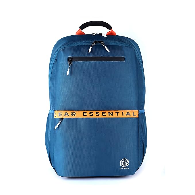 Gear LOGI-Q 27L Medium Water Resistant 5 Compartment Laptop Backpack/Backpack/Office Bag with Trolley Sleeve for Men/Women (Teal-Yellow)