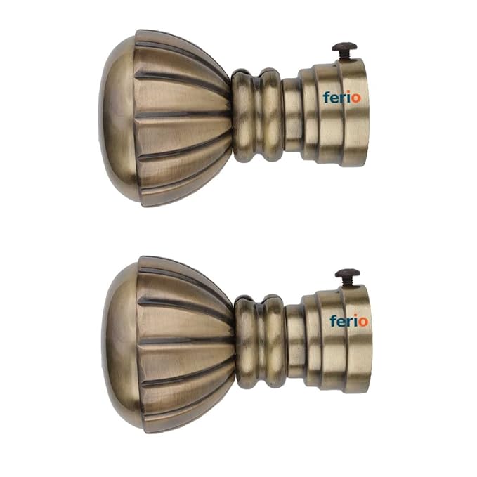 FERIO Antique Brass Decorative Curtain Holders Brackets for Door and Windows Curtaon Rod Holder Fitting for 1 Inch Rod Only Finials Home Décor Brass Finish (Pack of 2 Pcs)