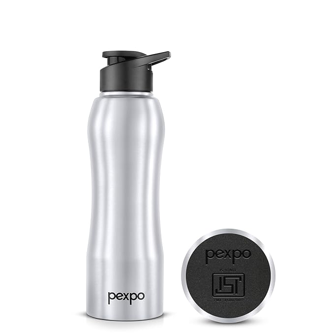 PEXPO Bistro ISI Certified Stainless Steel Fridge Cooling/Sports Sipper Water Bottle 750ml, Silver|Single Walled|Easy Grip | Home, Office, Gym, School, Yoga, Trekking, Men, Women & Kids