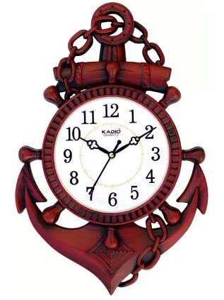 Kadio Analog 39 cm X 26 cm Wall Clock (Brown, with Glass, Standard)
