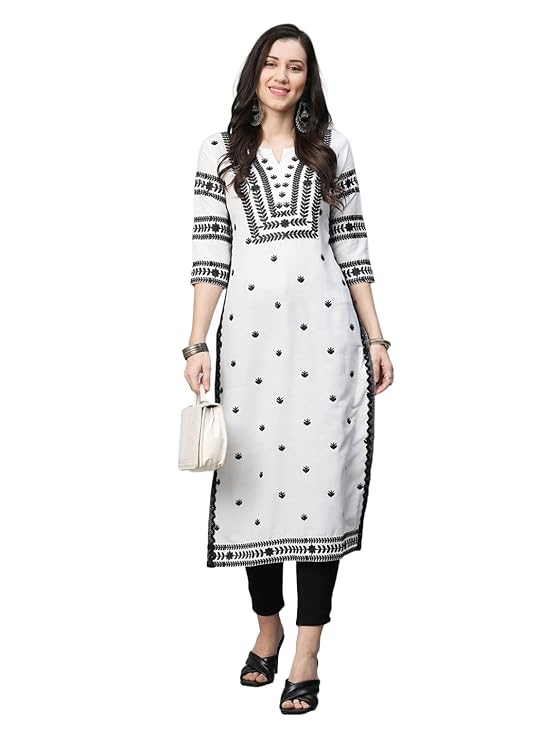 GoSriKi Women's Cotton Blend Straight Fit Straight Kurta