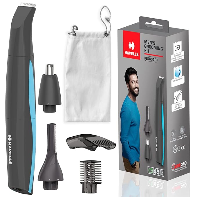 Havells Multi Grooming Kit Gs6532, 5-In-1 With Protective Combs, Rechargeable - All-In-One Trimmer Comes Wth Pouch, Corded Electric (Grey) - Men