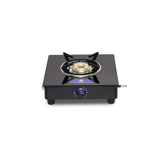 STUFFA Royal Gas Stove,1 Burner Glass Top,Black Body Lpg Stove With 69% Thermal Efficiency-1 Years Complete Doorstep Warranty,Open