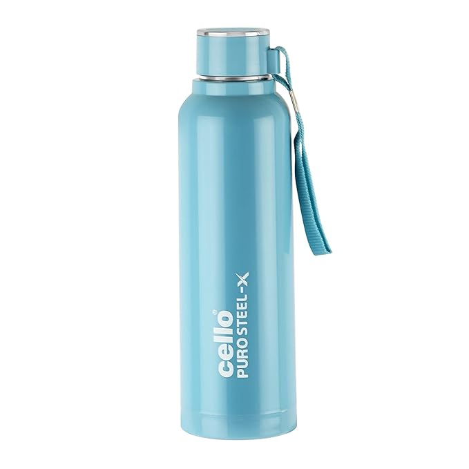 Cello Puro Steel-X Benz 900 | PU Insulated Water Bottle 900 ml, Turquoise | Leakproof, BPA Free, ISI Certified | Hot & Cold for Gym, Office, School, College, Travel, Outdoor Sports, Yoga