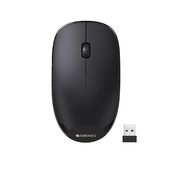 Zebronics HAZE Wireless mouse for Computers, Laptops with 1200 DPI, Advanced optical sensor, 2.4GHz USB Nano receiver, Plug - Play usage, Power saving mode and Comfortable use on most surfaces - Black
