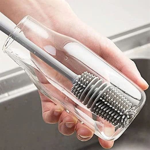 [Apply Coupon] - Raxon Innovation Long Handle Silicone Bottle Cleaner Brush for Washing Water Bottle || Solution Bottle Mug Cleaning Brush || [Color - Grey] [Pack of 1]