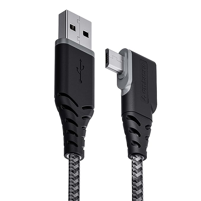 Ambrane Micro USB Cable, 3A Fast Charging, L Shape for Easy Holding, 480mbps Data Transmission, Tangle-free, Unbreakable Braided for Smartphones & other devices 1.25m(ABLM-125 Black)