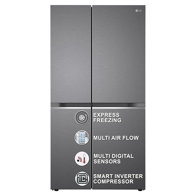 LG 655 L Frost-Free Smart Inverter Double Door Side-By-Side Refrigerator (GL-B257HDSY, Dazzle Steel, Express Freeze | Multi Air-Flow)