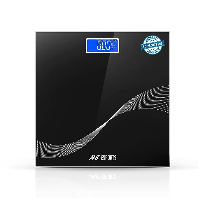 Ant Esports Flora Wave Digital Weighing Scale, Highly Accurate Digital Bathroom Body Scale,Display (LED) Precisely Measures Weight Up To 180Kg-Black