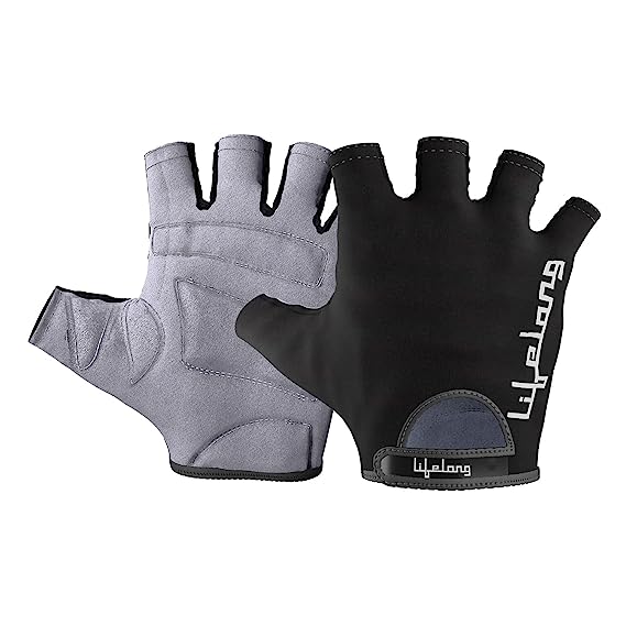 Lifelong Suede Exercise Gym Gloves for Men Workout with Wrist, Cross Training, Weightlifting, Ideal for Cycling, Bike Riding and Other Sports Activities (Medium, Llgg02, Grey & Black)