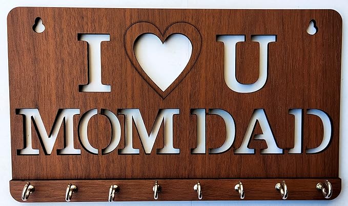 My Dream Carts I Love You Mom Dad Key Holder, Wooden Keychain Hanger, Key Hanger for Home Decor, Key Chain Holder for Wall Gift for World's Best Mother & Father, Designer Wall Mounted, Keys Organizer