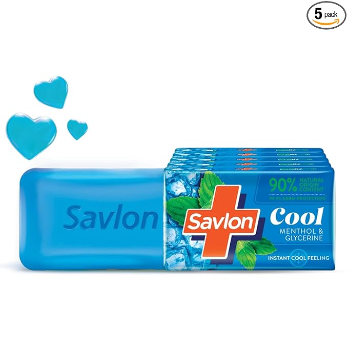 Savlon Cool Soap, with Menthol & Glycerin, 600g (120g - Combo Pack of 5), For All Skin Types