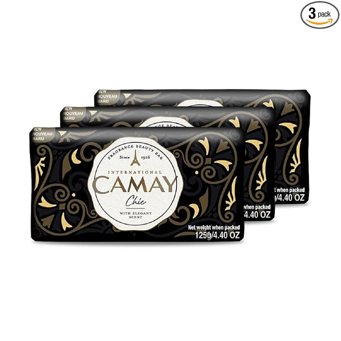 Camay Chic International Beauty Soap With Citrus & Aromatic Wood (Buy 2 Get 1 Free) Combo Pack Offer, Indulging French Fragrance For Daily Skincare, Gives Silky, Soft Skin (3 Count, 125G Each)