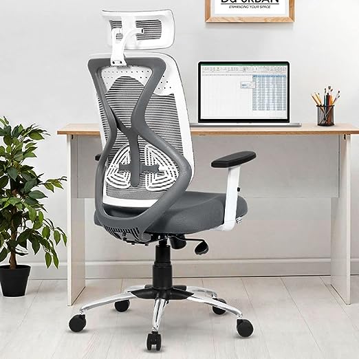 [Apply Coupon] - Da URBAN® Merlion Office Chair,High Back Mesh Ergonomic Home Office Desk Chair with 3 Years Warranty, Adjustable Armrests,Adjustable Lumbar Support,Tilt Lock Mechanism (Grey)