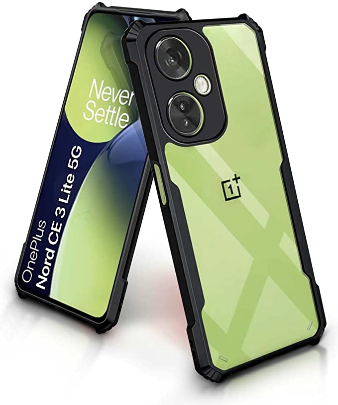 BASECASE Shock Proof with Camera Protection Clear Hybrid Hard Protective Mobile Back Case Phone Cover for 1+ CE3 OnePlus Nord CE 3 Lite 5G (Jet Black)