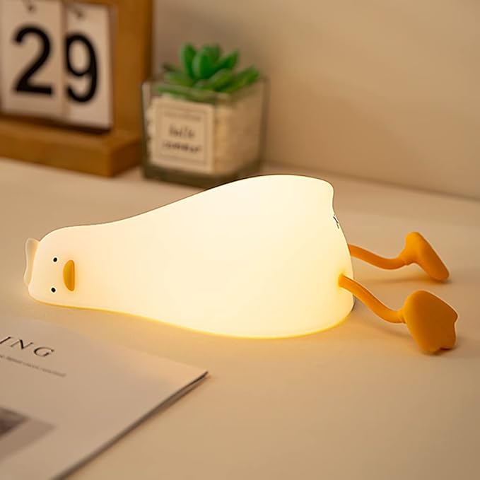 WETSTAR Cute Duck Night Light, LED Squishy Lamp, White, Silicone, Nursery Decor